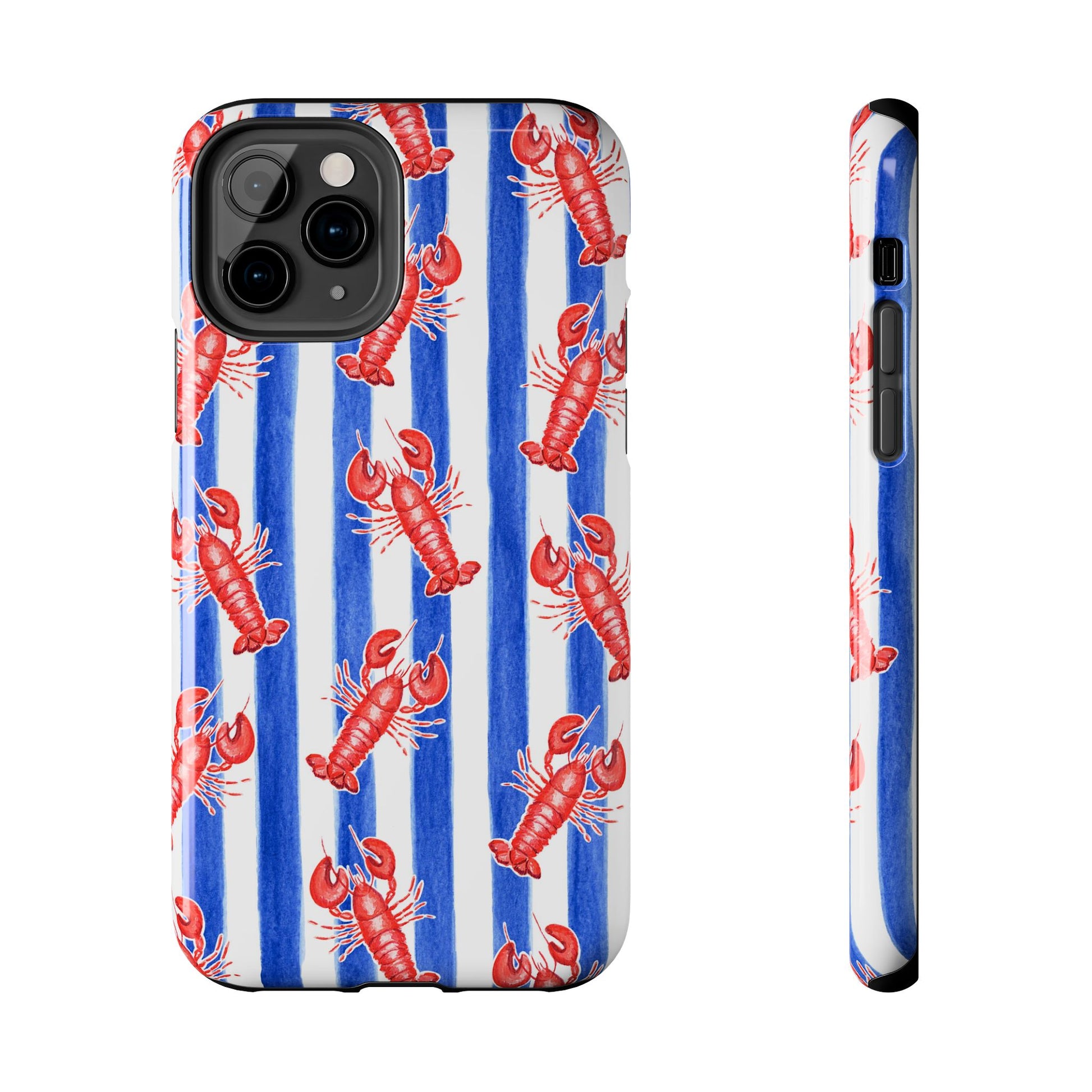 Blue & White Strip Red Lobster Watercolor Patterned Phone Case | Various Models iPhone 11 Pro