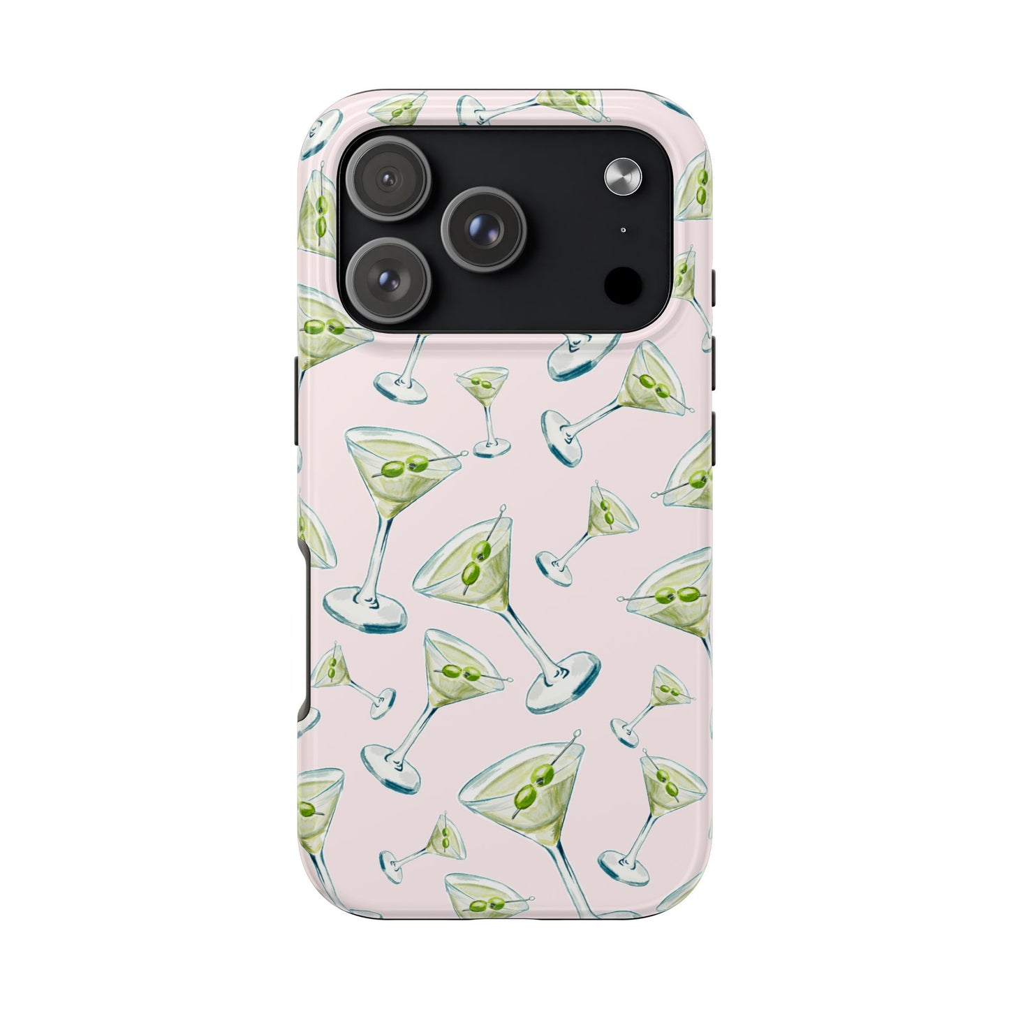 Watercolor Blue and Green Martinis Tossed Illustrated Pattern Blush Pink Tough Phone Case | Various Models