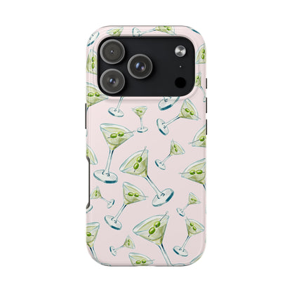 Watercolor Blue and Green Martinis Tossed Illustrated Pattern Blush Pink Tough Phone Case | Various Models