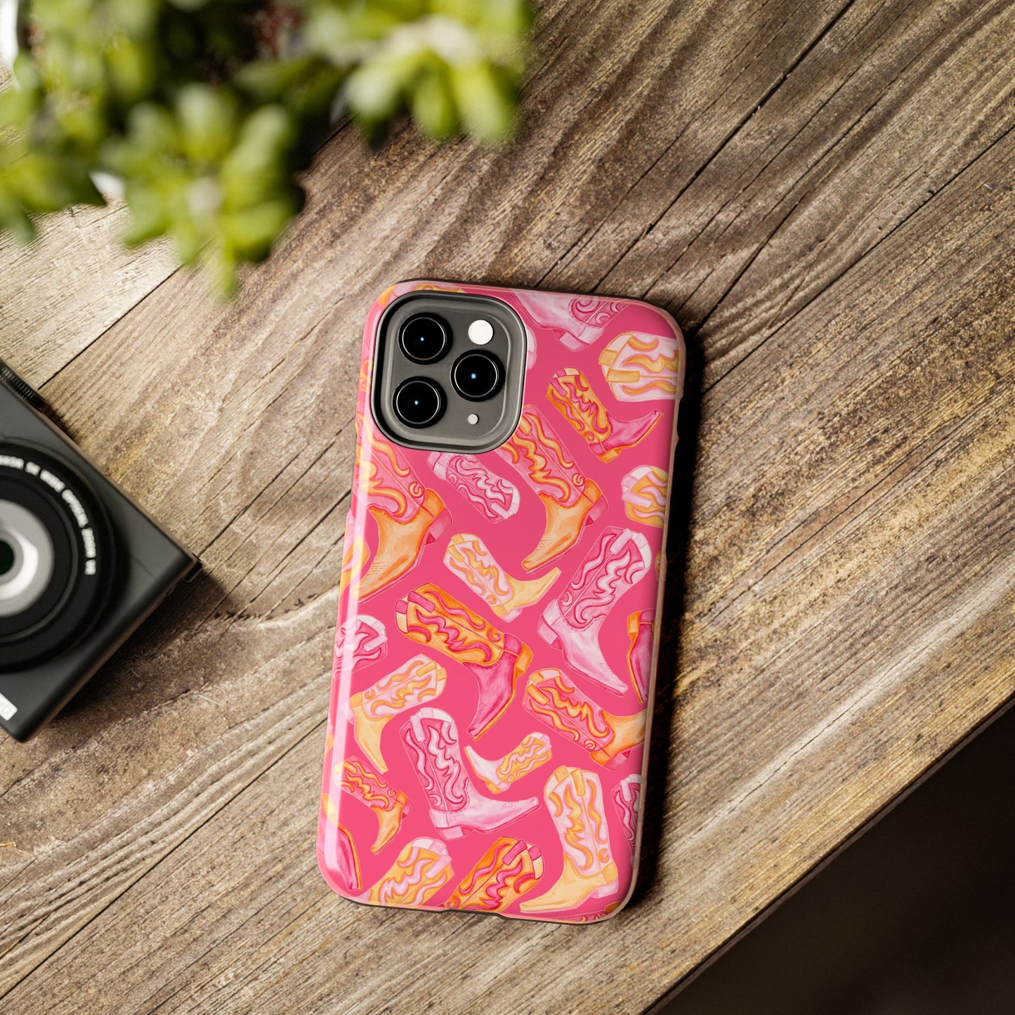 Tossed Hot Pink & Orange Watercolor Cowboy Boots Hot Pink Tough Phone Cases | Various Models