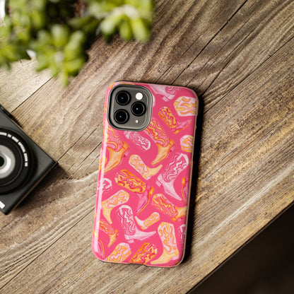 Tossed Hot Pink & Orange Watercolor Cowboy Boots Hot Pink Tough Phone Cases | Various Models