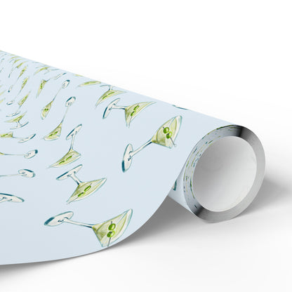 Gift Wrap| Mini Pale Blue Watercolor Martini Tossed Pattern | Matte or Glossy