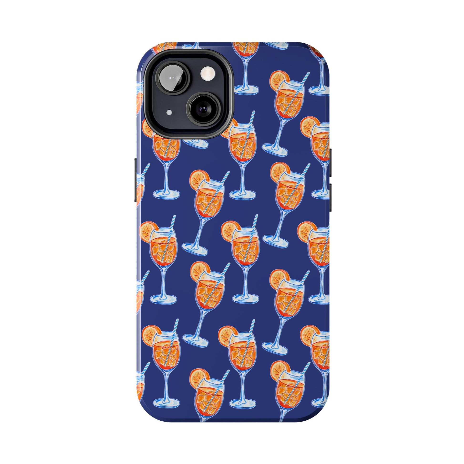 Orange & Blue Aperol Spritz Watercolor Pattern Navy Tough Case | Various Models