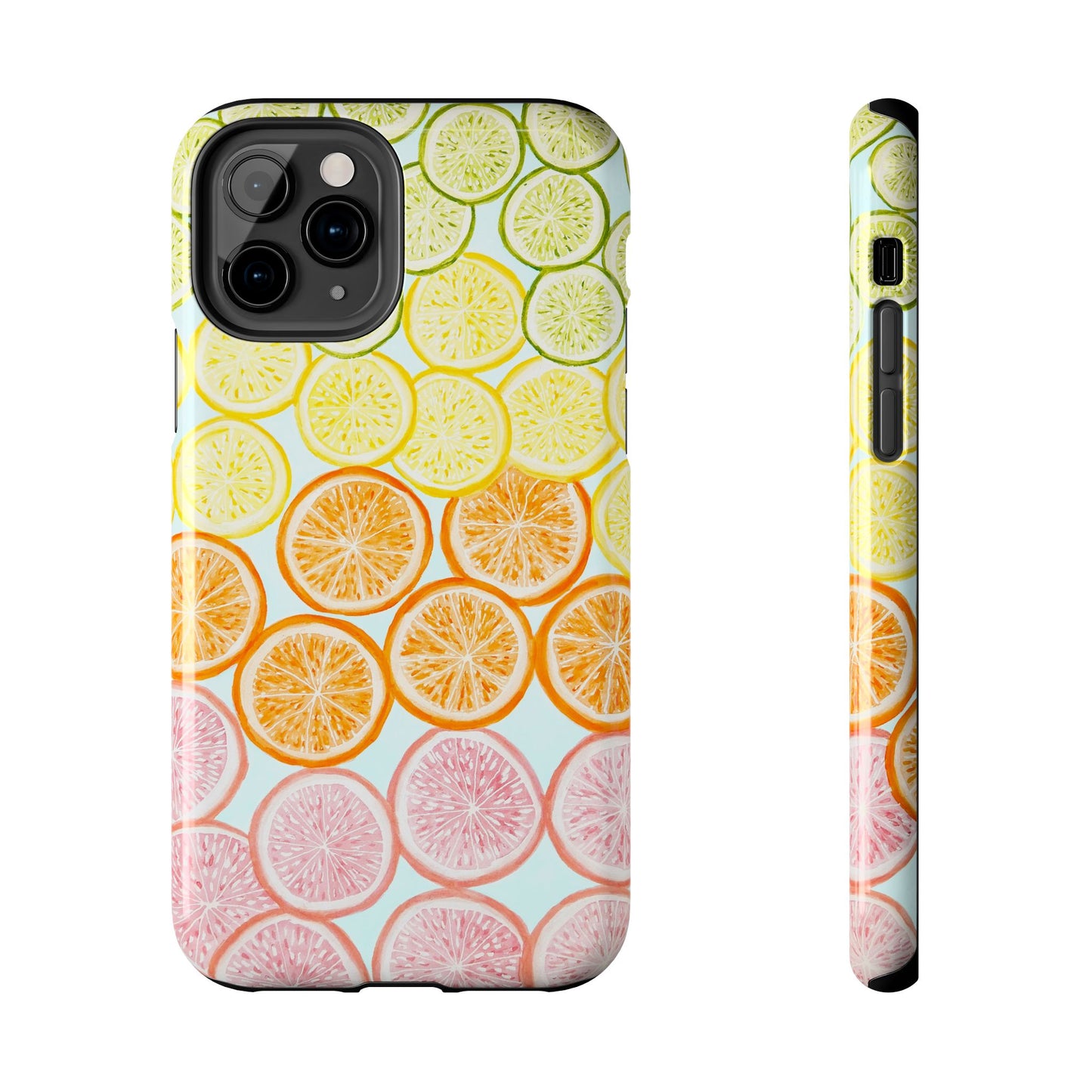 Ombré Citrus Grapefruit, Oranges, Lemons, & Limes Watercolor Illustrated Light Blue Tough Phone Case | Various Models Available