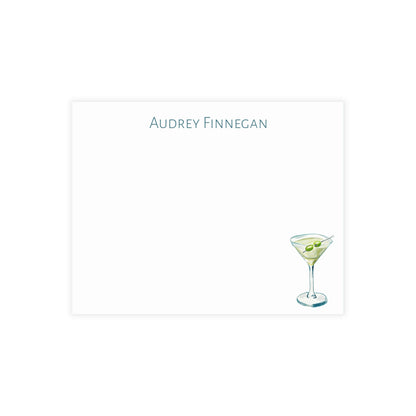 Stationery | Personalized Custom Watercolor Green & Blue Martini Flat Cards with Envelopes | Thank You Bridal Shower Bachelorette