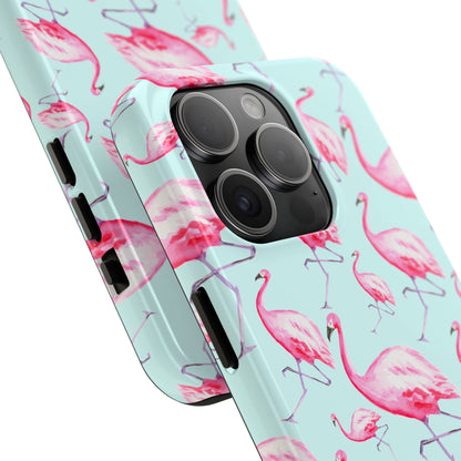 Pink Flamingos Watercolor Illustrated Tossed Pattern Blue Phone Case | Various Models