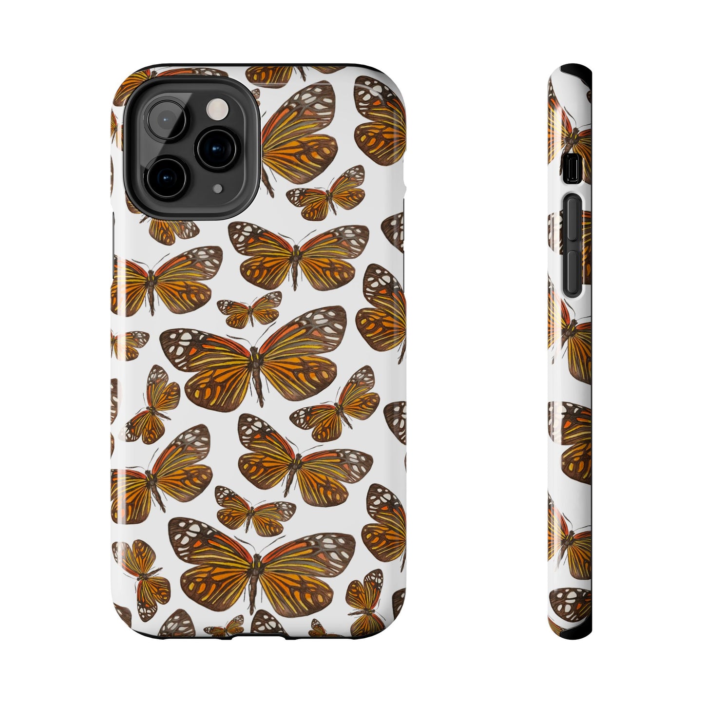Black & Orange Butterfly Watercolor Illustrated Tossed Pattern Tough Phone Case | Various Models iPhone 11 Pro