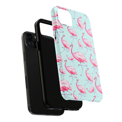 Pink Flamingos Watercolor Illustrated Tossed Pattern Blue Phone Case | Various Models