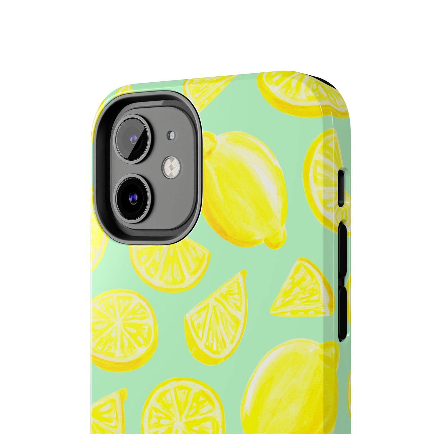Bright Yellow Lemons Watercolor Illustrated Tossed Pattern Mint Green Tough Phone Case | Various Models