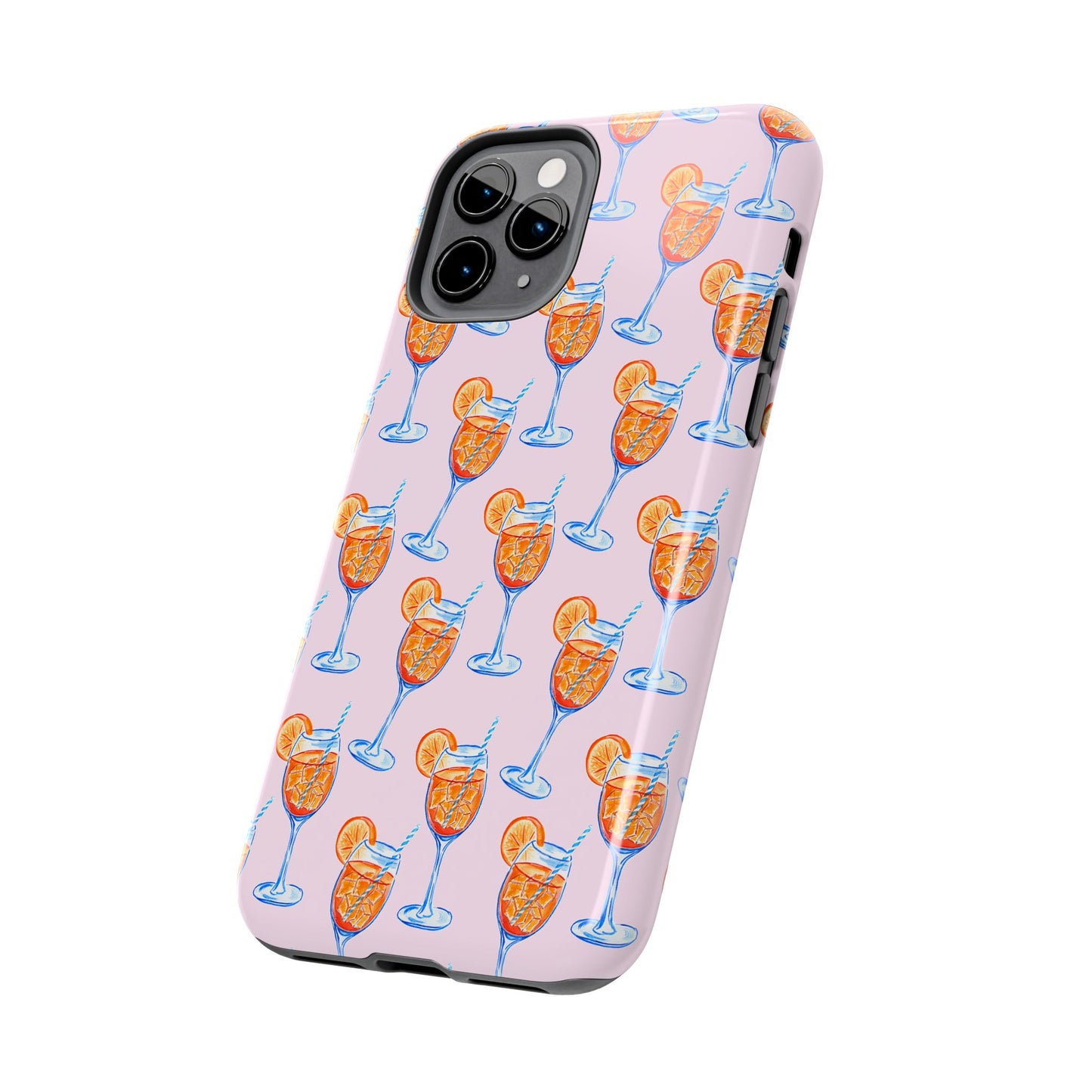 Orange & Blue Aperol Spritz Watercolor Patterned Blush Pink Tough Phone Case | Various Models