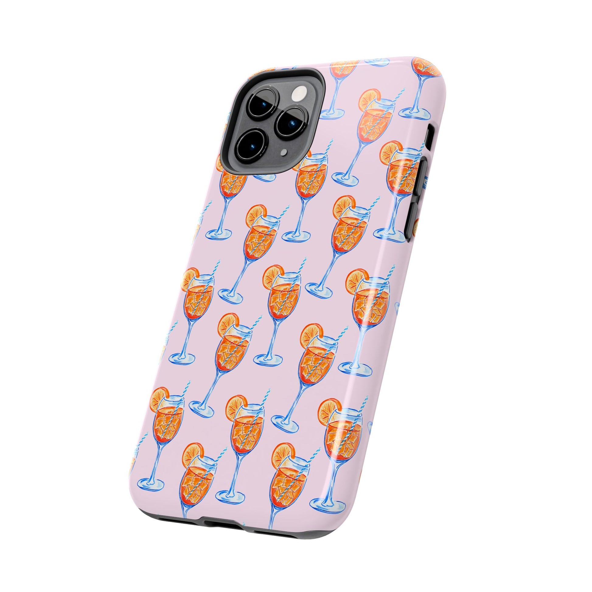 Orange & Blue Aperol Spritz Watercolor Patterned Blush Pink Tough Phone Case | Various Models