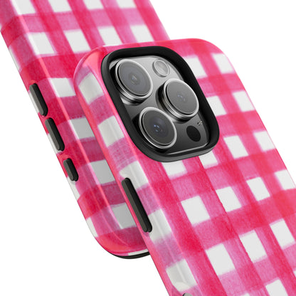Hot Pink Gingham Watercolor Preppy Tough Phone Case | Various models