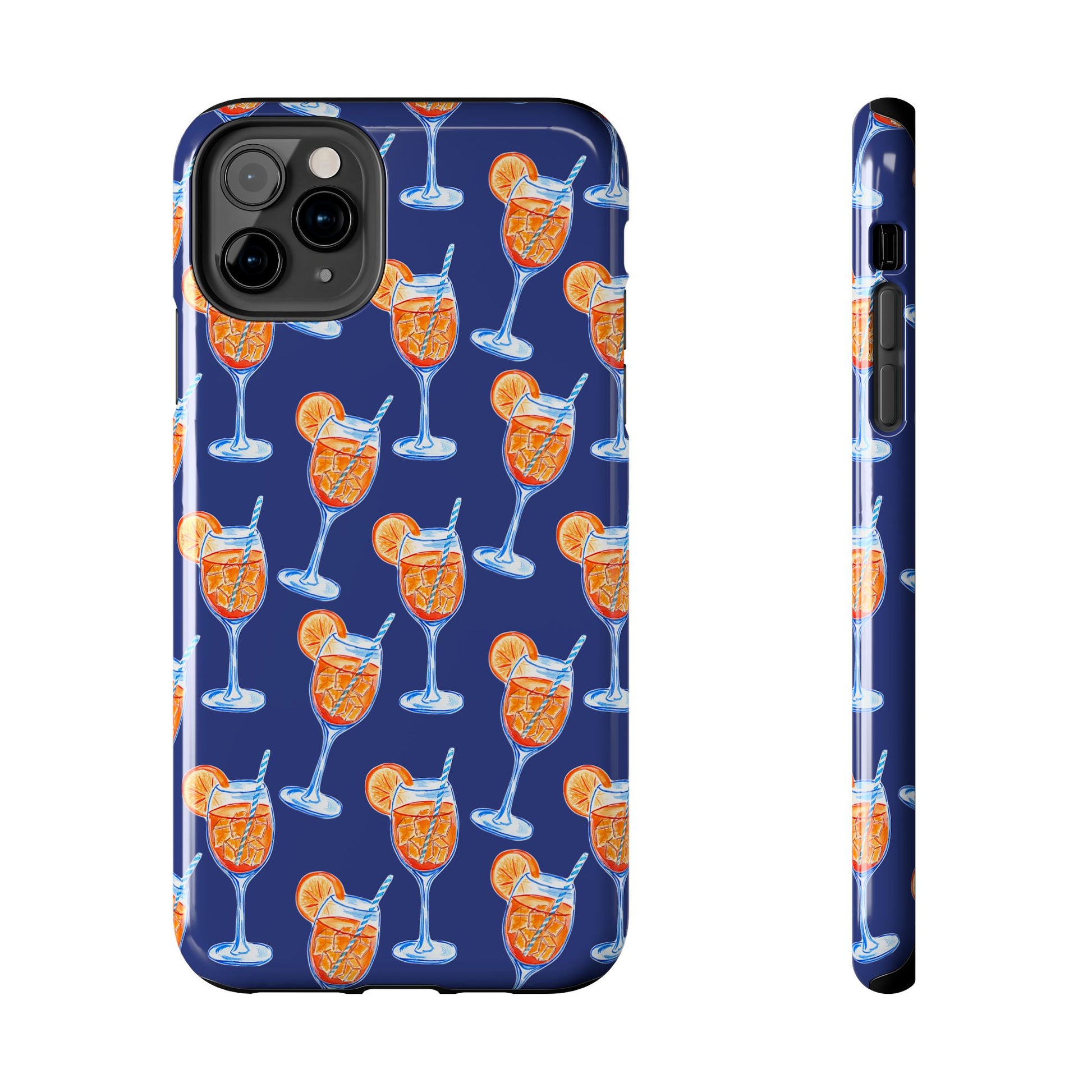 Orange & Blue Aperol Spritz Watercolor Pattern Navy Tough Case | Various Models iPhone 11 Pro Max