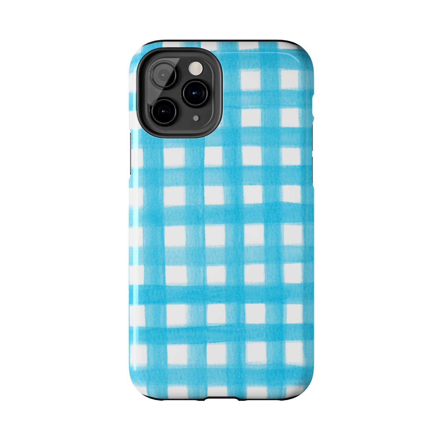 Turquoise Gingham Watercolor Illustrated Tough Phone Case | Various Models Available