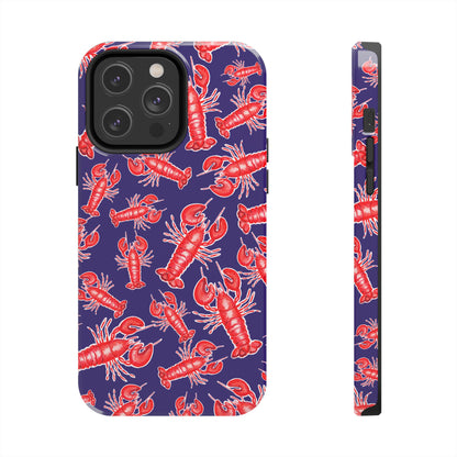 Red Lobster Watercolor Illustrated Tossed Pattern Navy Coastal Nautical Tough Phone Case | Various Models