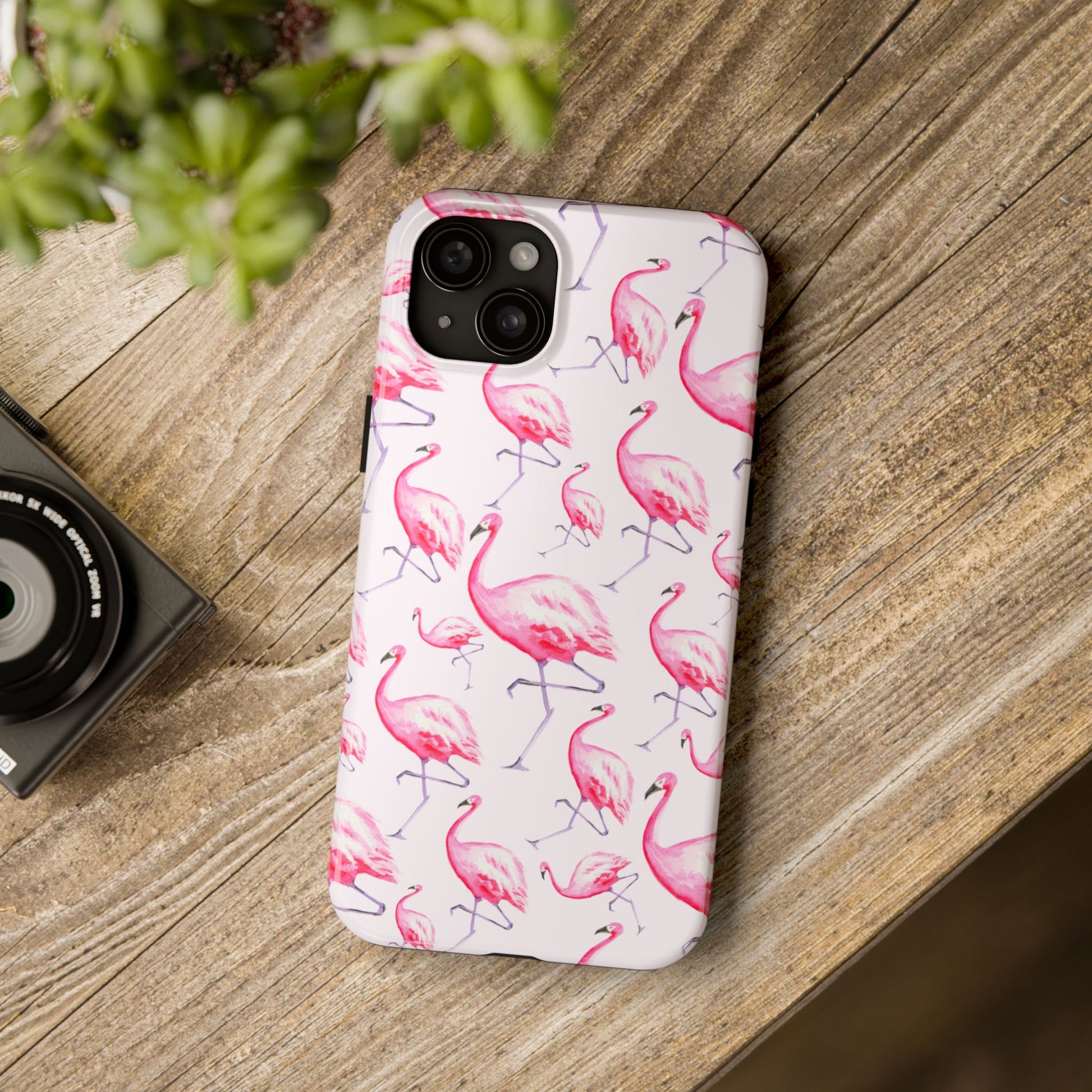 Pink Flamingos Watercolor Illustrated Tossed Pattern Blush Phone Case | Various Models