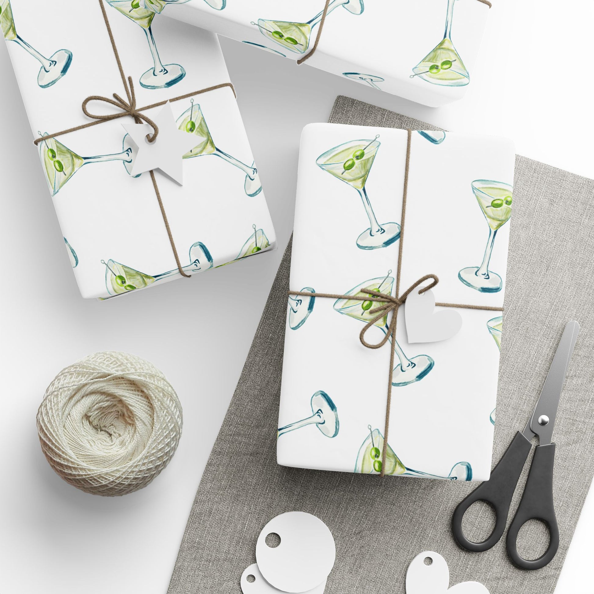 Gift Wrap | Martini Watercolor Illustrated Tossed Pattern | Matte or Glossy