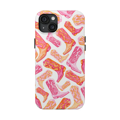 Tossed Hot Pink & Orange Cowboy Boots Tough Phone Cases | Various Models Available