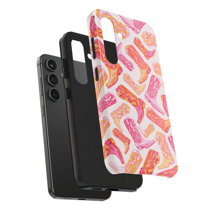 Tossed Hot Pink & Orange Watercolor Cowboy Boots Tough Light Pink Phone Case | Various Models Available