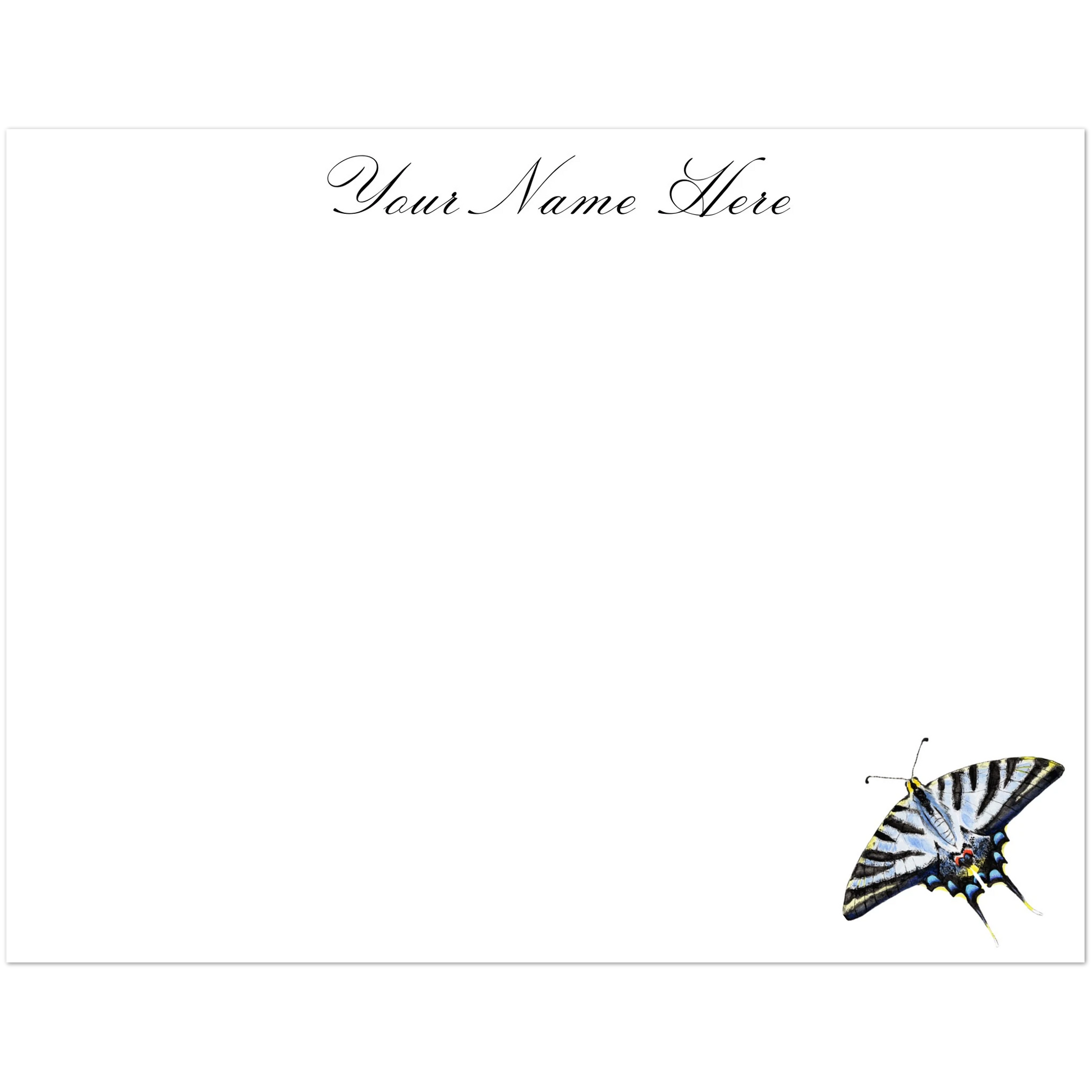 Personalized Light Blue Swallowtail Butterfly Watercolor Illustrated Flat Notecards | Set of 10 Cards & Envelopes | 2 Sizes 4.25x5.5″ (SM)