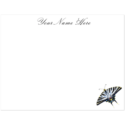 Personalized Light Blue Swallowtail Butterfly Watercolor Illustrated Flat Notecards | Set of 10 Cards & Envelopes | 2 Sizes 4.25x5.5″ (SM)
