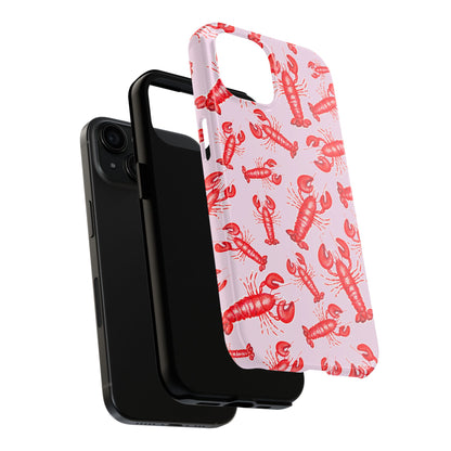 Red Lobster Watercolor Illustrated Tossed Pattern Light Pink Coastal Nautical Tough Phone Case | Various Models