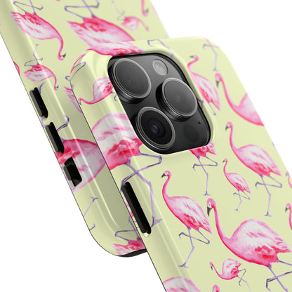 Pink Flamingos Watercolor Illustrated Tossed Pattern Yellow Phone Case | Various Models