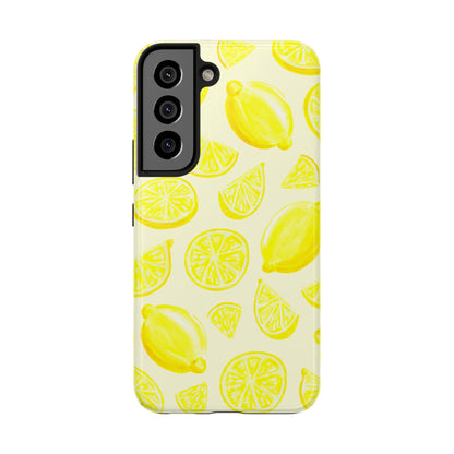 Bright Yellow Lemons Watercolor Illustrated Tossed Pattern Pale Yellow Tough Phone Case | Various Models