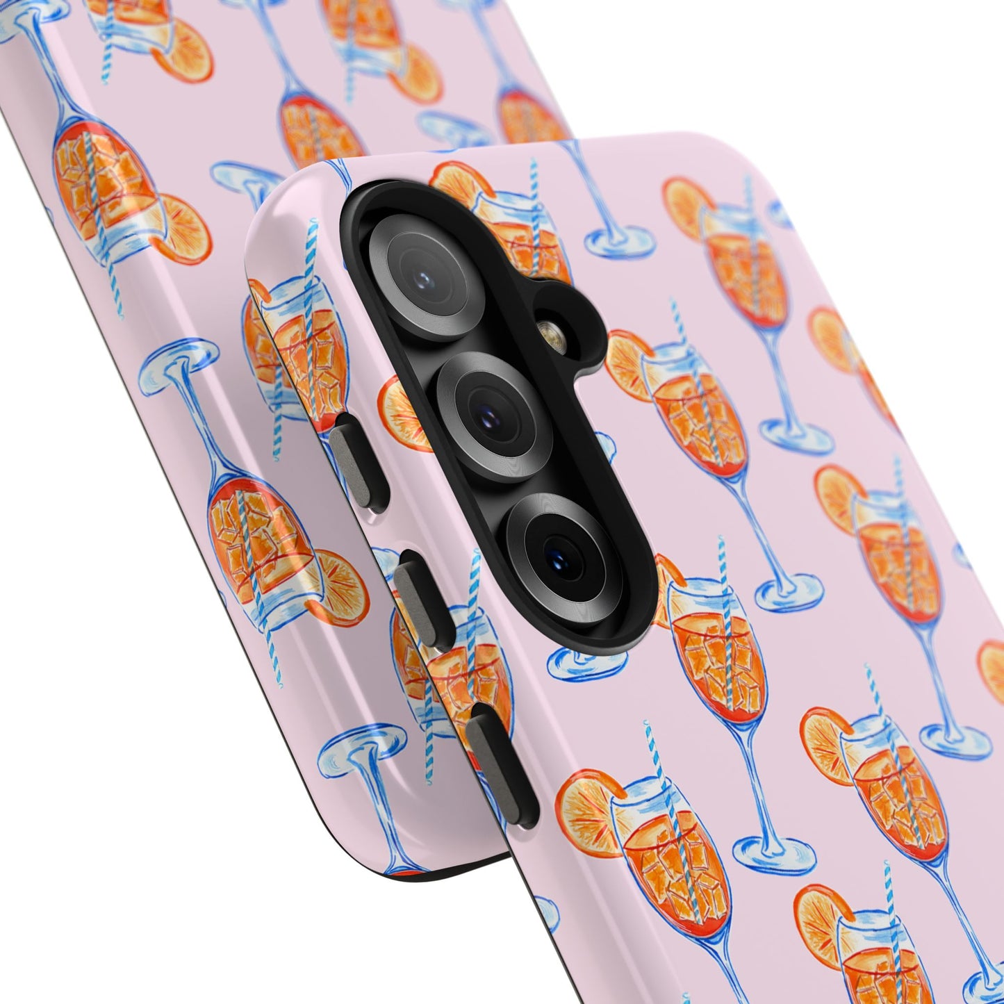 Orange & Blue Aperol Spritz Watercolor Patterned Blush Pink Tough Phone Case | Various Models