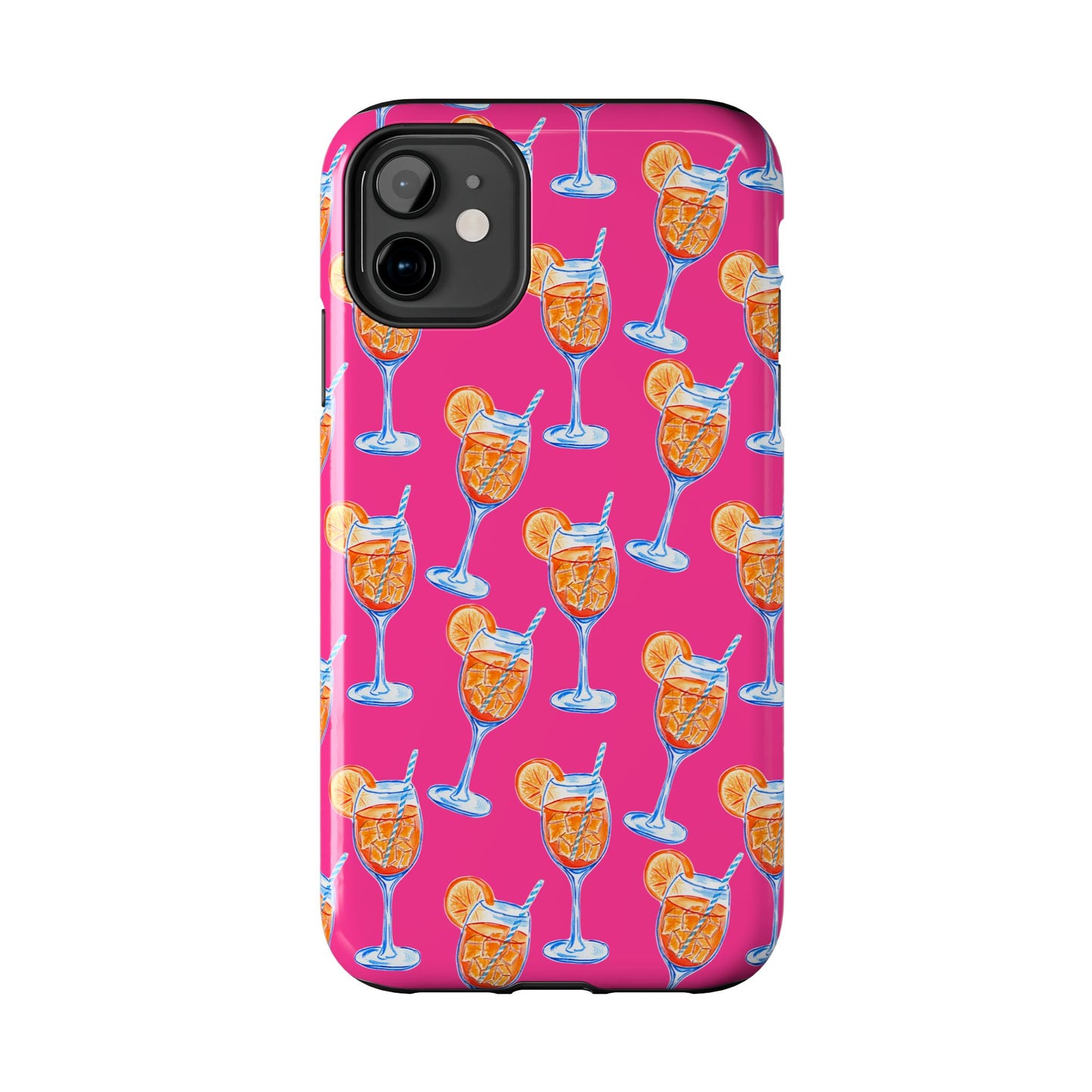 Orange & Blue Aperol Spritz Watercolor Pattern Hot Pink Phone Case | Various Models