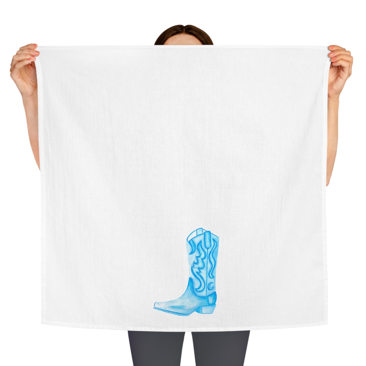 Tea Towel | Light Blue Cowboy Boot Watercolor Illustration | Boho Western Rustic Kitchen Decor | Coastal Cowgirl Kitchen