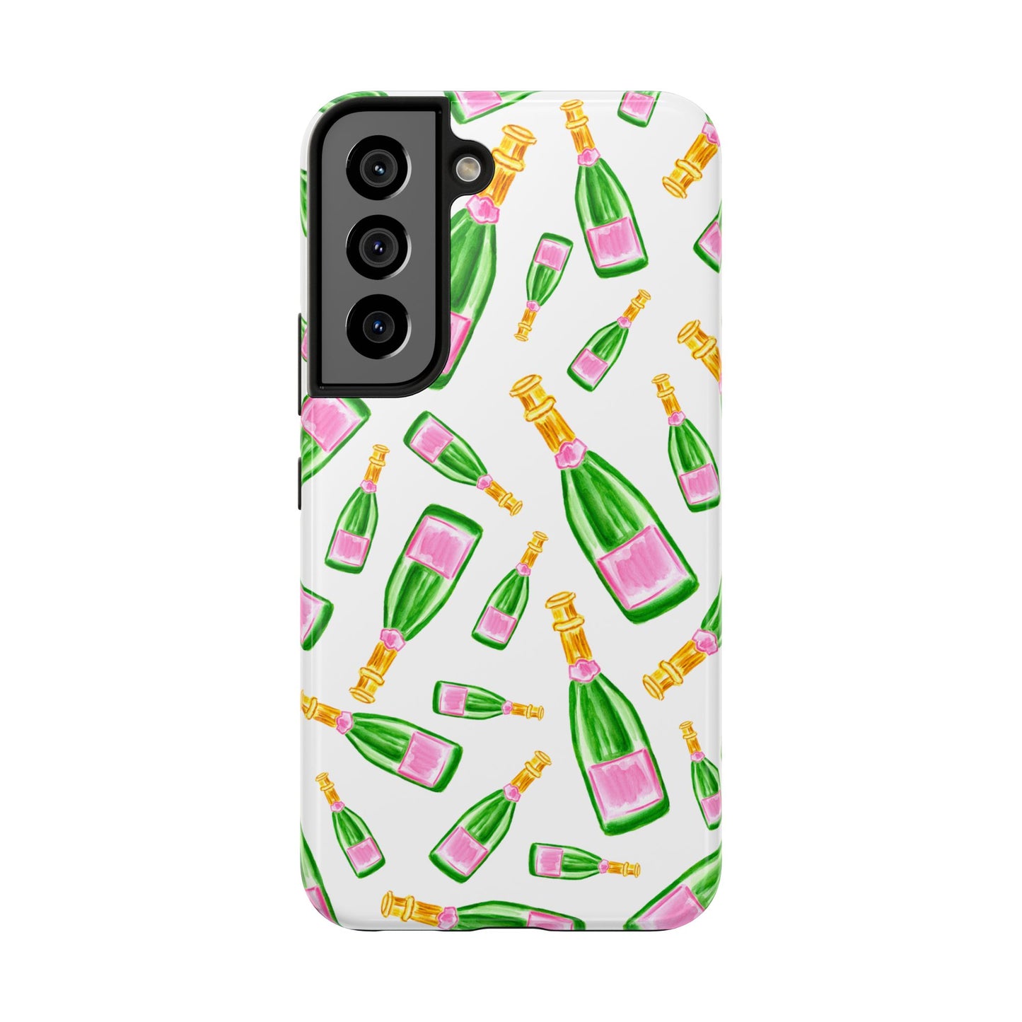 Copy of Tossed Pink and Green Watercolor Illustrated Champagne Bottles Pattern Tough Phone Case | Various Models