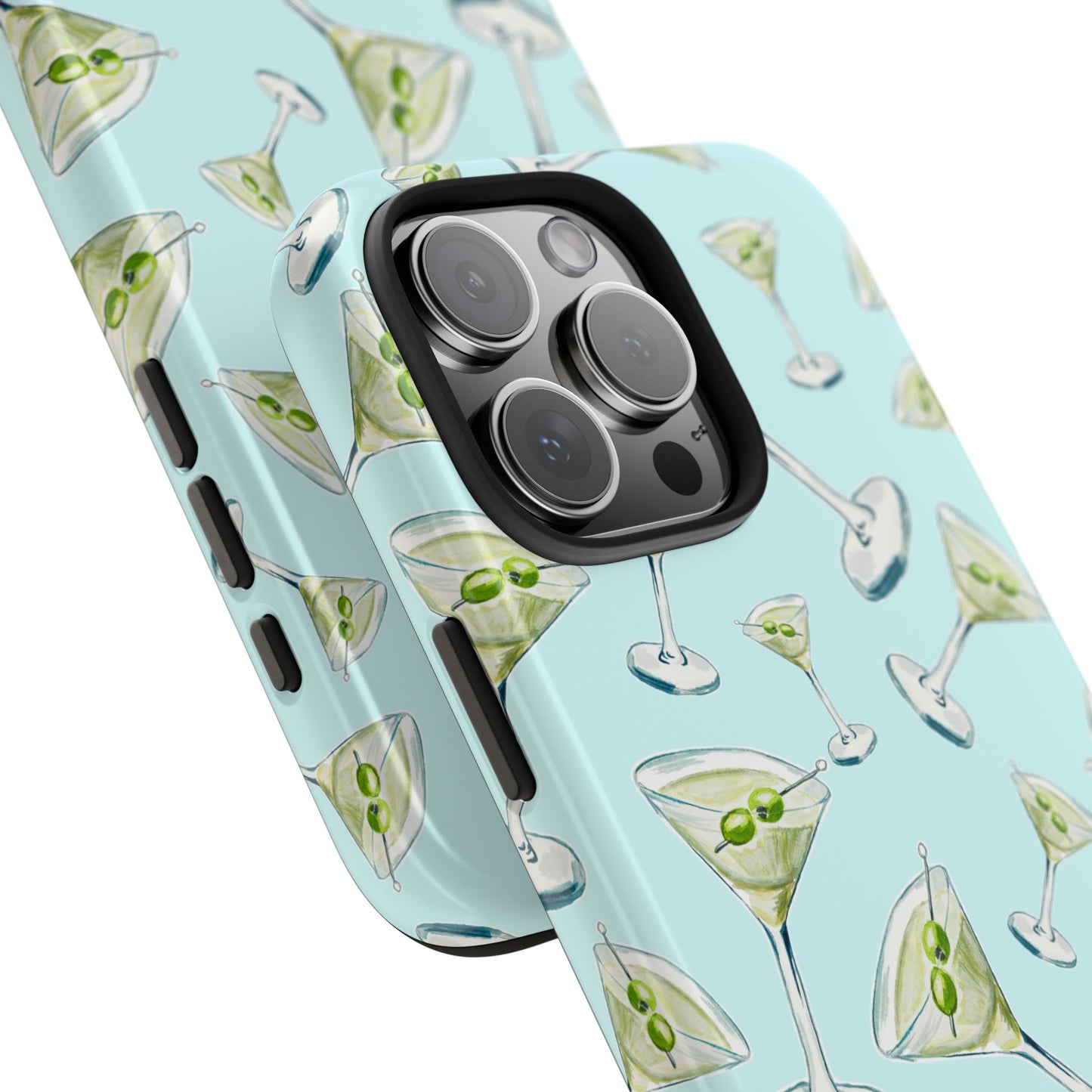 Watercolor Blue and Green Martinis Tossed Illustrated Pattern Turquoise Blue Tough Phone Case | Various Models