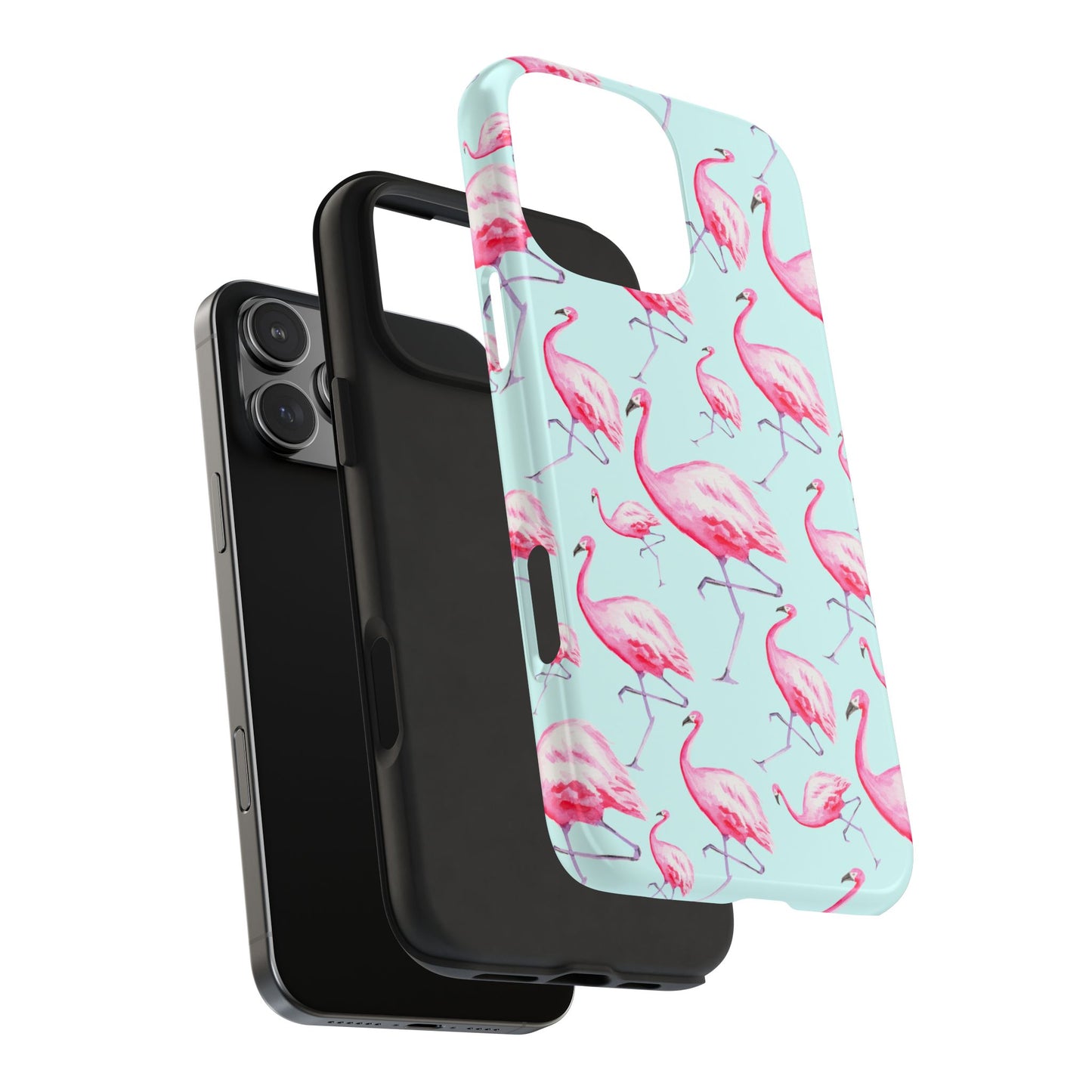 Pink Flamingos Watercolor Illustrated Tossed Pattern Blue Phone Case | Various Models