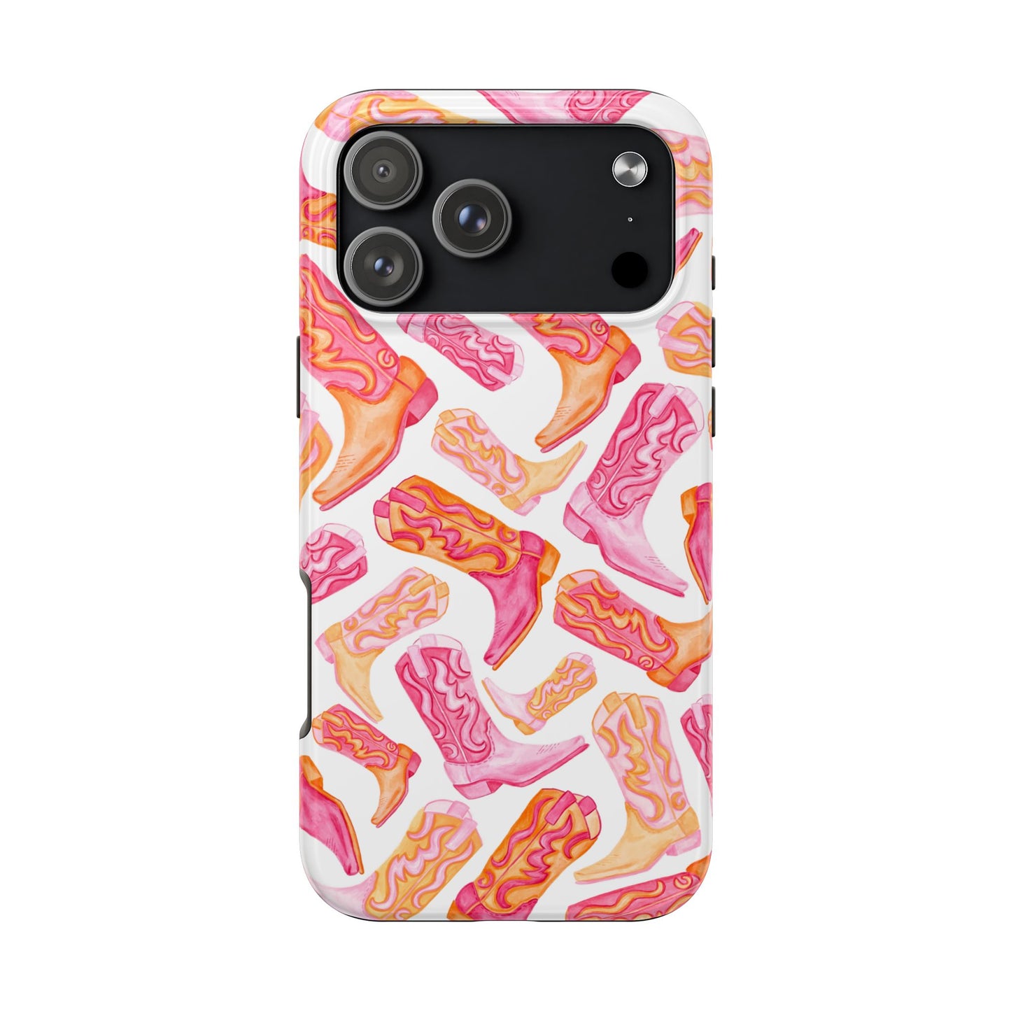 Tossed Hot Pink & Orange Cowboy Boots Tough Phone Cases | Various Models Available
