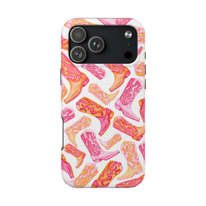 Tossed Hot Pink & Orange Cowboy Boots Tough Phone Cases | Various Models Available