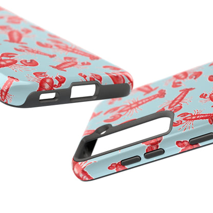 Red Lobster Watercolor Illustrated Tossed Pattern Light Blue Tough Phone Case | Various Models