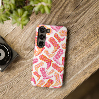Tossed Hot Pink & Orange Cowboy Boots Tough Phone Cases | Various Models Available