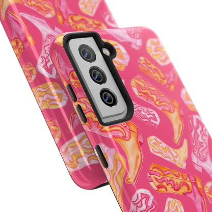Tossed Hot Pink & Orange Watercolor Cowboy Boots Hot Pink Tough Phone Cases | Various Models
