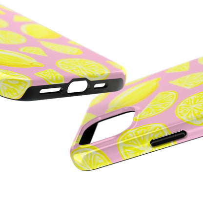 Bright Yellow Lemons Watercolor Illustrated Tossed Pattern Light Pink Tough Phone Case | Various Models