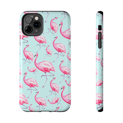 Pink Flamingos Watercolor Illustrated Tossed Pattern Blue Phone Case | Various Models iPhone 11 Pro Max