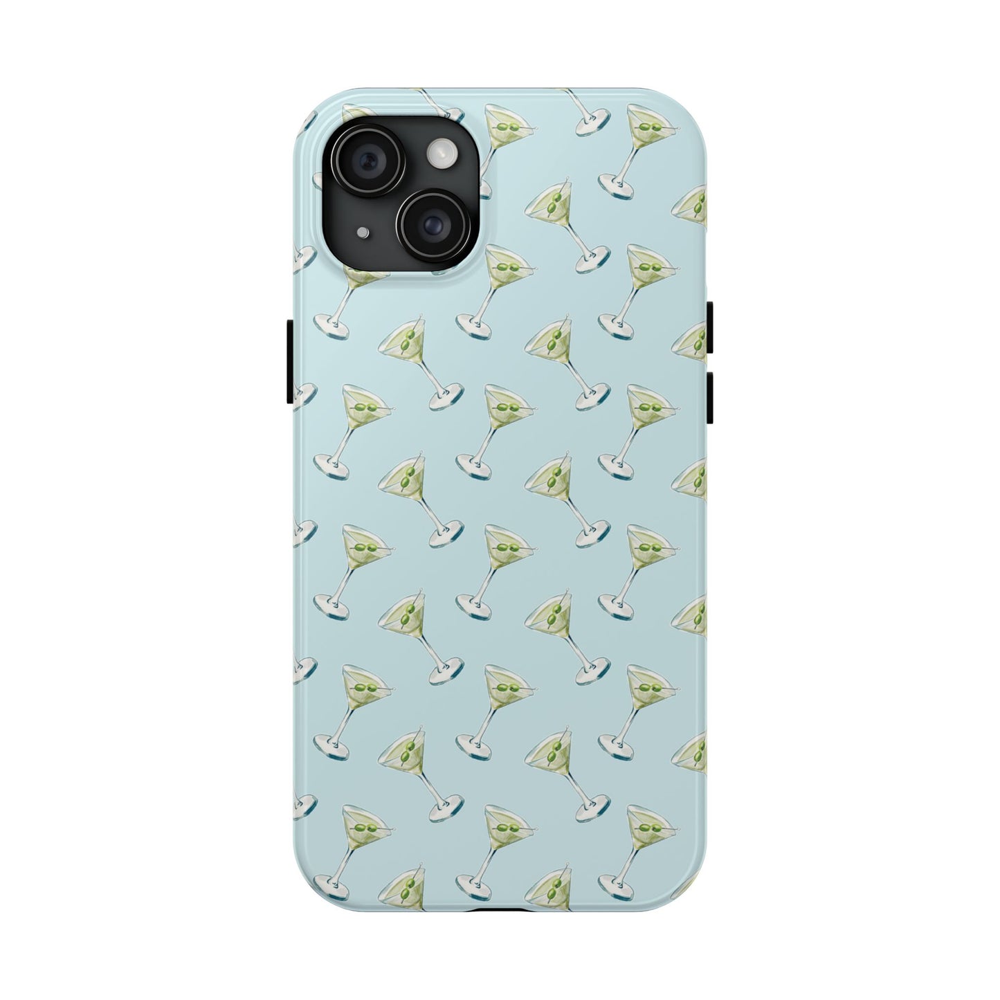 Blue Mini Martini Watercolor Illustrated Tossed Pattern Tough Phone Case | Various Models Available iPhone 15 Plus
