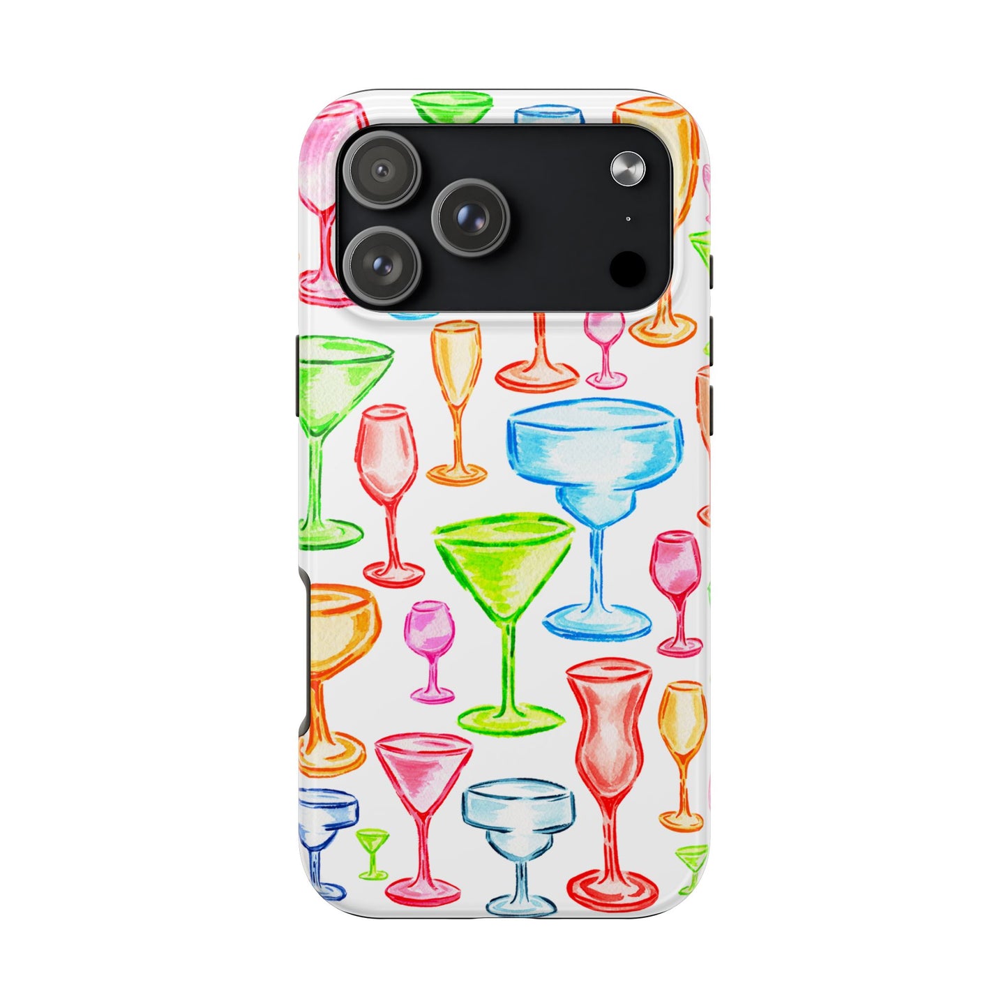 Monochromatic Margarita, Wine, Martini, and Champagne Flute Cocktail Glasses Watercolor Illustrated Tough Phone Case | Various Models Available