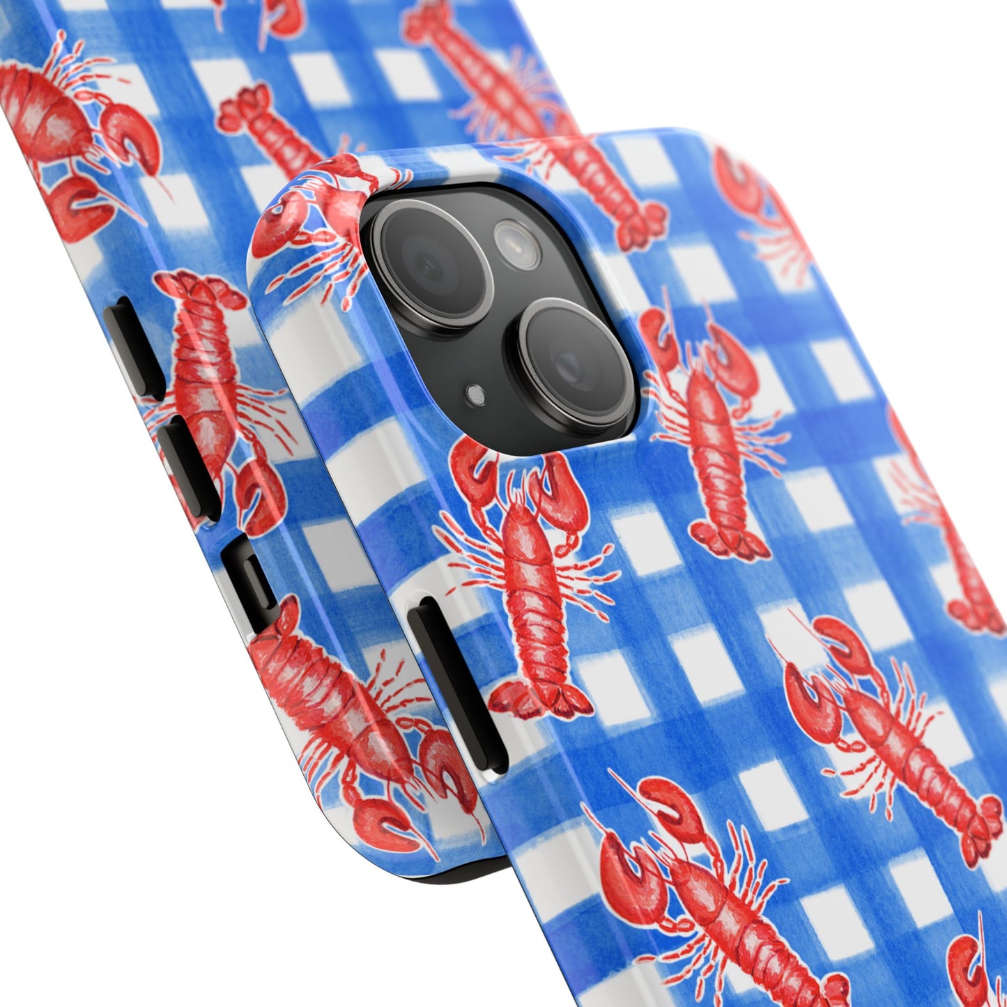 Blue Gingham Red Lobster Watercolor Patterned Phone Case | Various Models