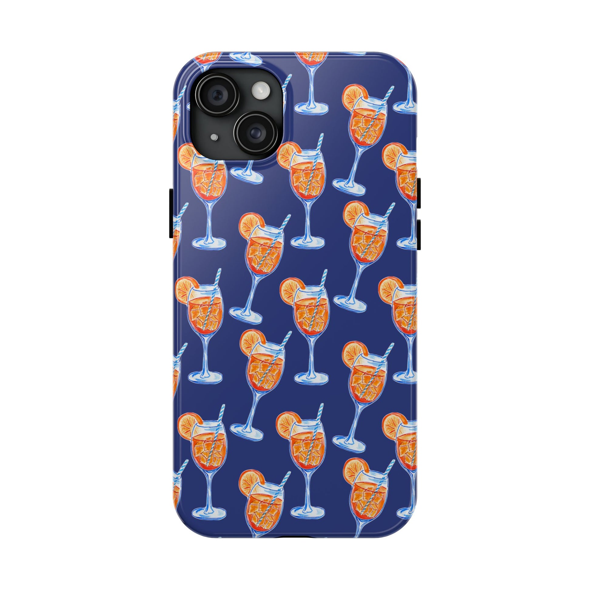 Orange & Blue Aperol Spritz Watercolor Pattern Navy Tough Case | Various Models iPhone 15 Plus