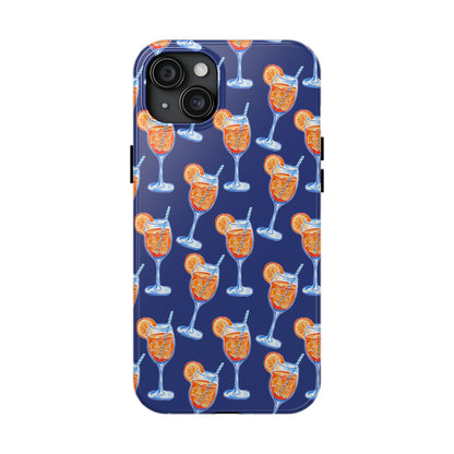Orange & Blue Aperol Spritz Watercolor Pattern Navy Tough Case | Various Models iPhone 15 Plus