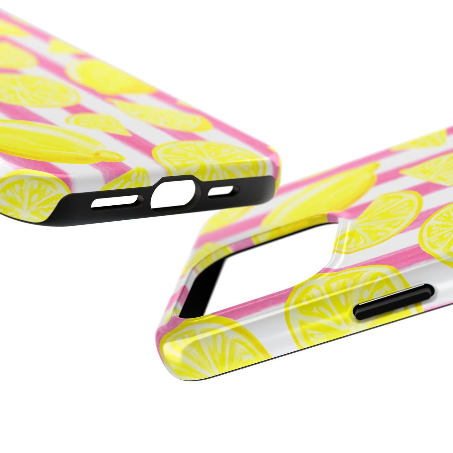 Pink Lemonade Yellow Lemons with Pink & White Watercolor Stripes Tough Phone Case