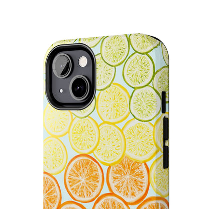 Ombré Citrus Grapefruit, Oranges, Lemons, & Limes Watercolor Illustrated Light Blue Tough Phone Case | Various Models Available