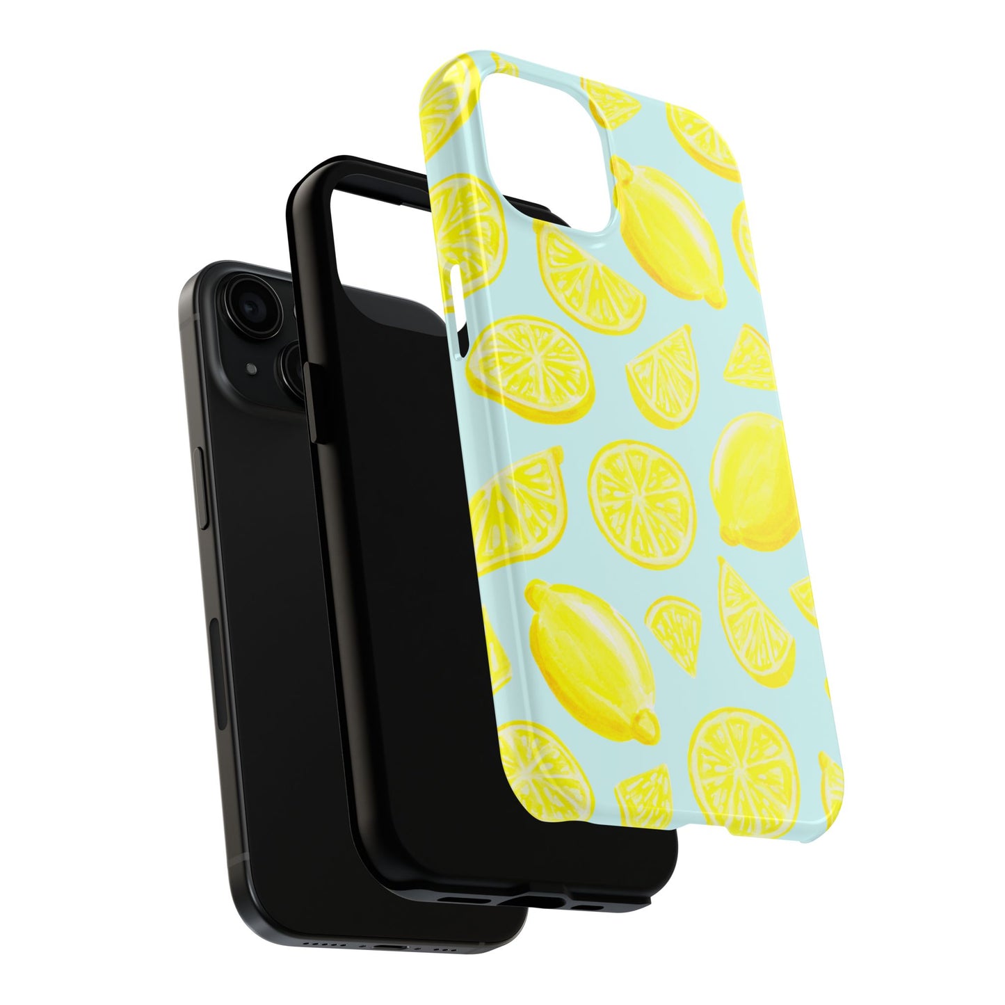 Bright Yellow Lemons Watercolor Illustrated Tossed Pattern Light Blue Tough Phone Case | Various Models