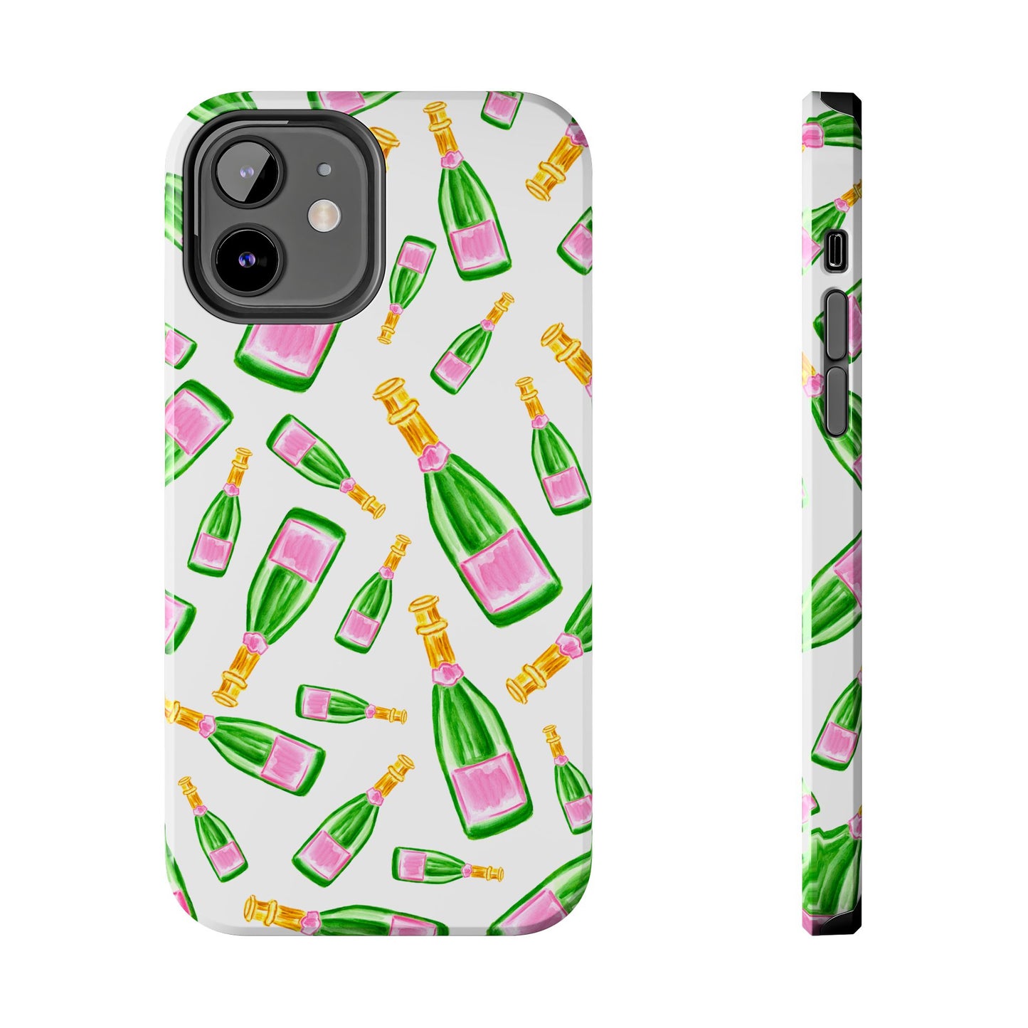 Copy of Tossed Pink and Green Watercolor Illustrated Champagne Bottles Pattern Tough Phone Case | Various Models